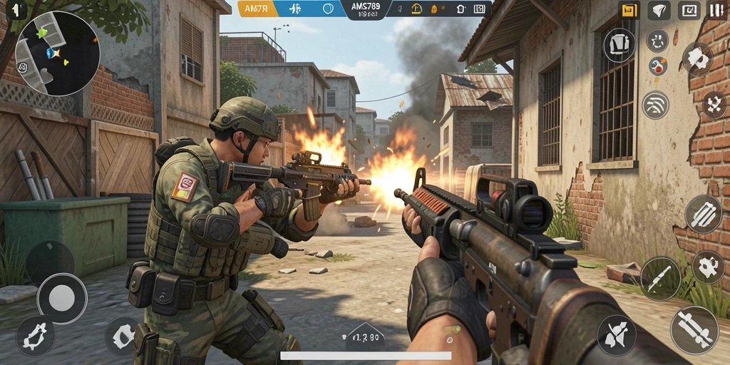 Gameplay intens dengan berbagai senjata dan strategi di AMS789.