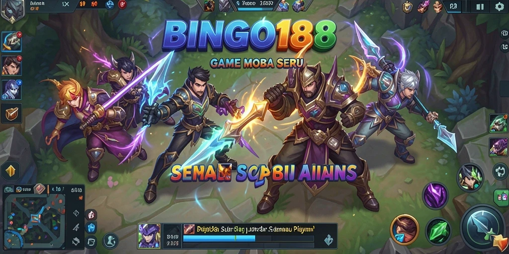 Screenshot utama BINGO188 menampilkan aksi gameplay MOBA yang intens.