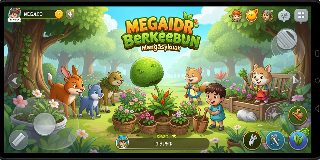 Tampilan menarik gameplay HEGAIDR dengan berbagai tanaman dan hewan ternak.