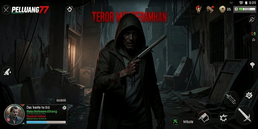 Tampilan gameplay PELUANG77 yang menakutkan dan mencekam.